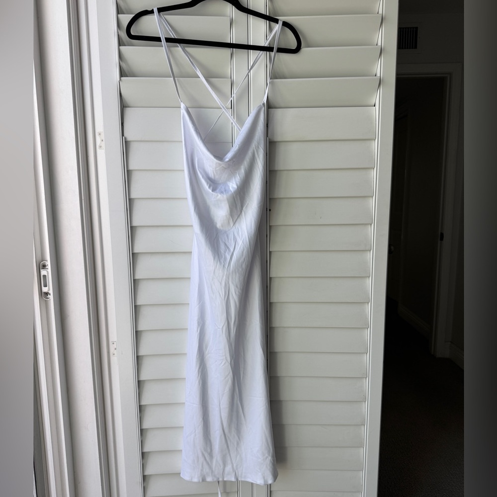 Silky/Satiny Elegant White Adjustable Strappy Midi Dress NWT Bridal